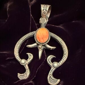 E l. Billah. Silver and Orange Pendant spiny signed and stamped